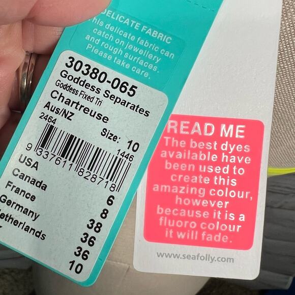 Seafolly 6 Goddess Separates Fixed Triangle Bikini Top Mesh Yellow Charteuse - Picture 9 of 10